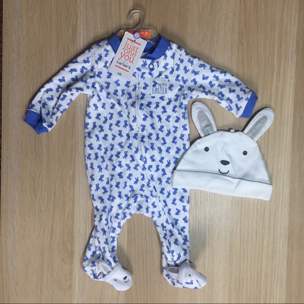Carters Newborn Blue Easter Bunny Pajama Set - Picture 3 of 4